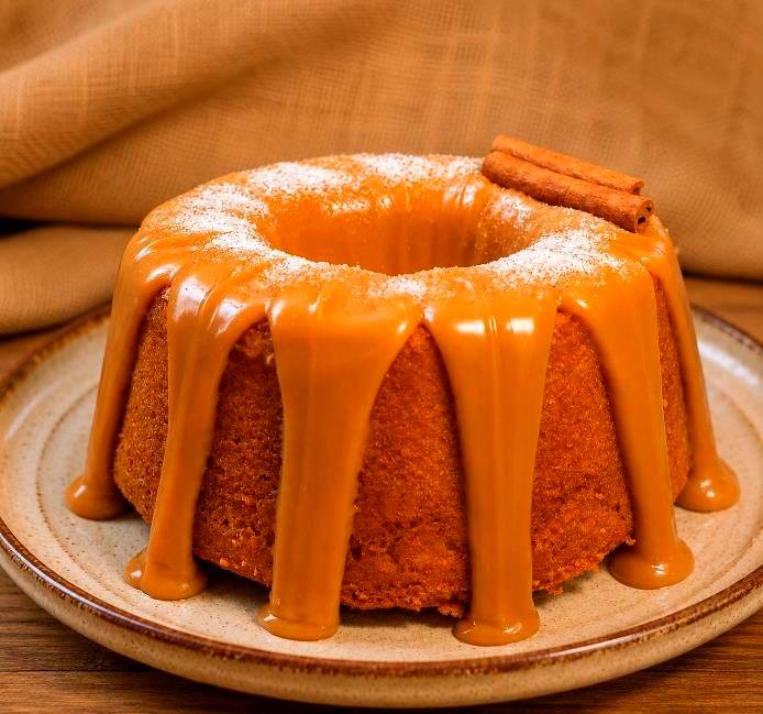 bolo caseiro para vender, bolo de canela com calda de doce de leite, receita do e-book Bolo Caseiro Para Vender