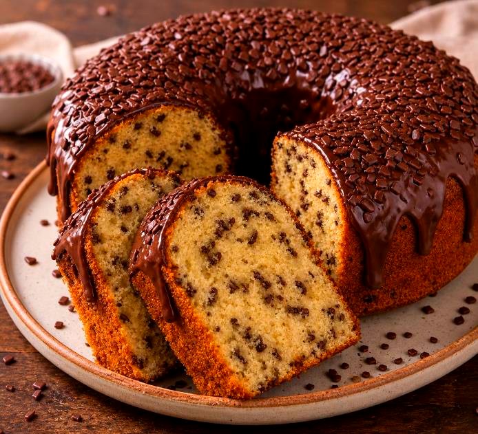 bolo caseiro para vender, bolo de chocolate com gotas fatiado do e-book Bolo Caseiro Para Vender