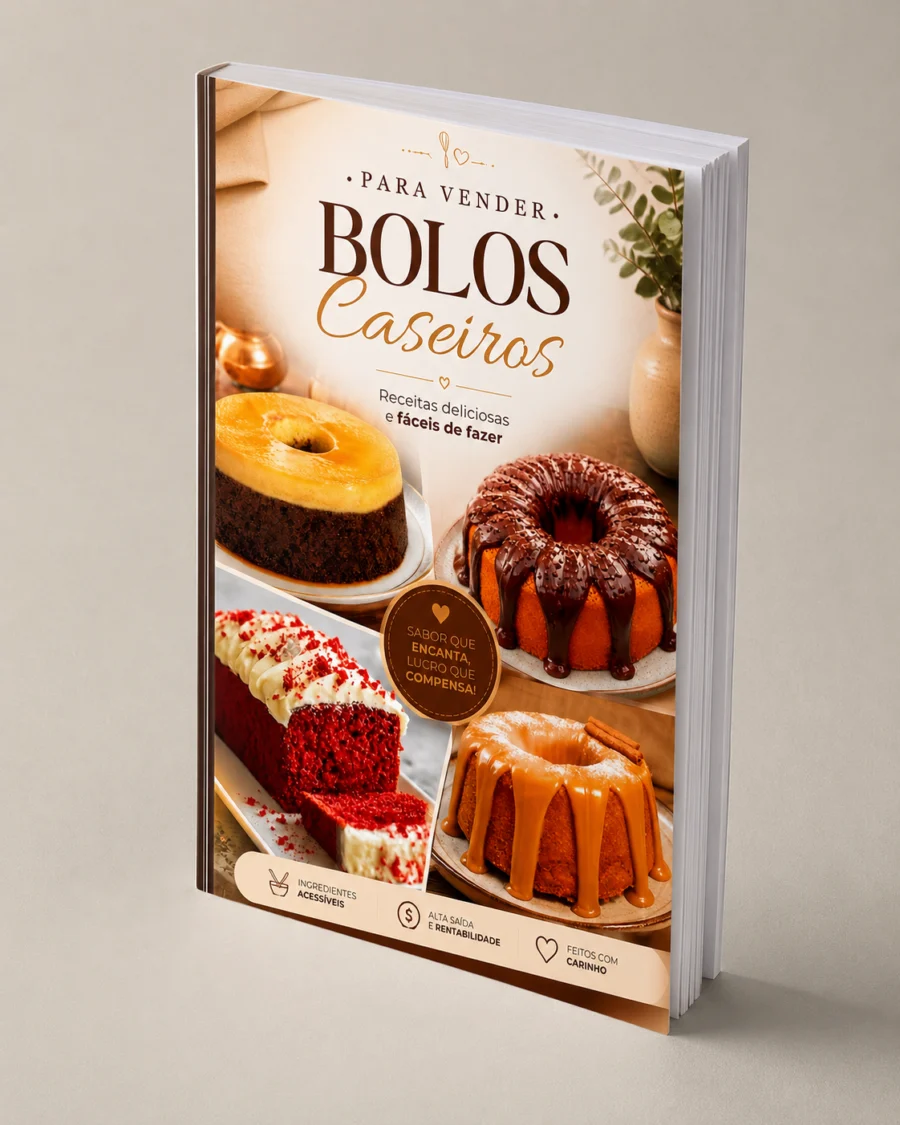bolo caseiro para vender, capa do e-book Bolo Caseiro Para Vender em mockup 3D